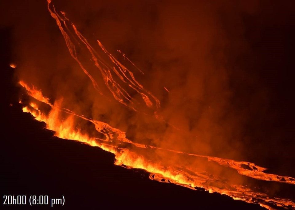 Lava Flow At Night In Galapagos.