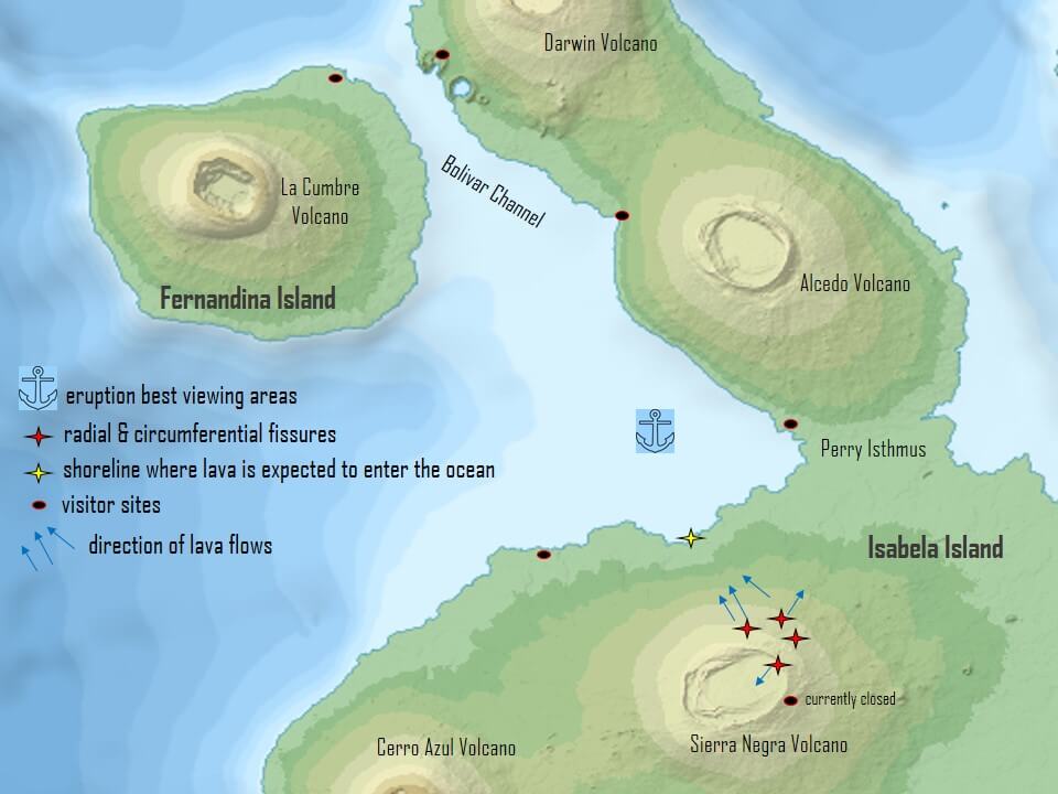 Map Of The Volcanic Eruption In The Galapagos Islands