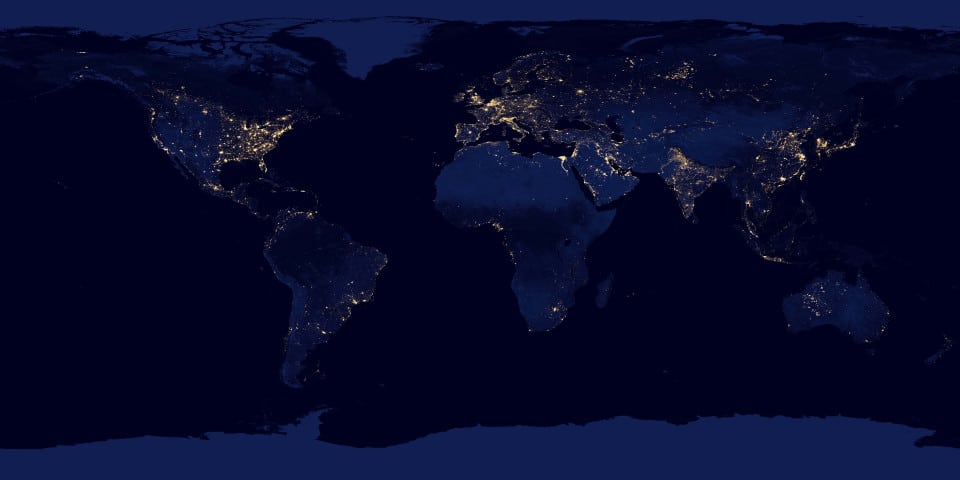 Vista nocturna de la Tierra