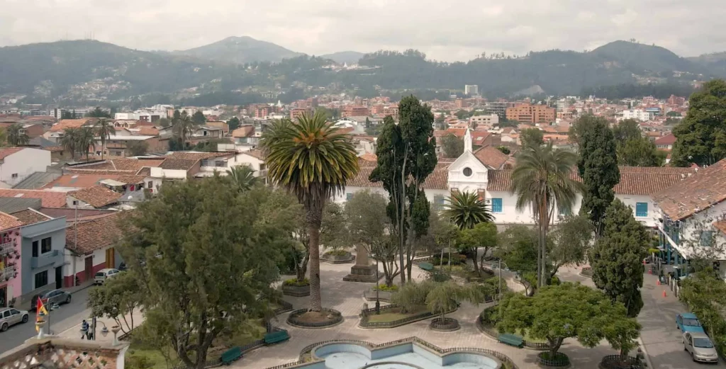 Gardens and fountains at Plaza San Sebastian in Cuenca