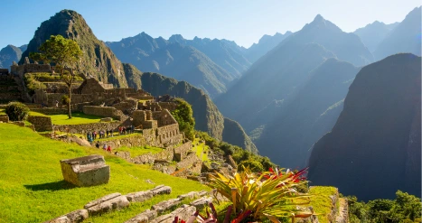Landscape of Machu Picchu surrounded by mountains