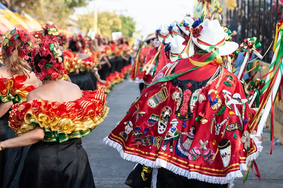 Dancers In Colorful Costumes At Barranquilla Carnival Dancers In Colorful Costumes At Barranquilla Carnival
