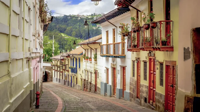 Colorful Colonial Street In La Ronda, Quito Colorful Colonial Street In La Ronda, Quito