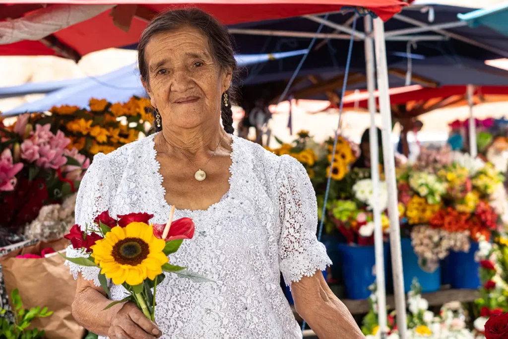 Flower market stalls at Plaza de las Flores in Cuenca