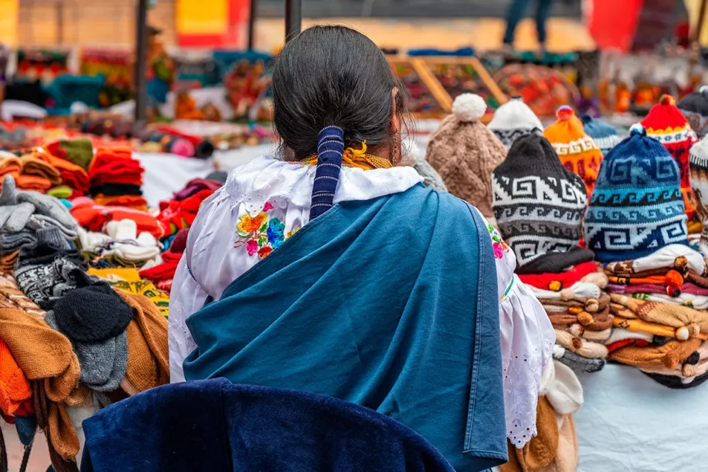 Local woman at the Otavalo artisan market, Imbabura, Ecuador