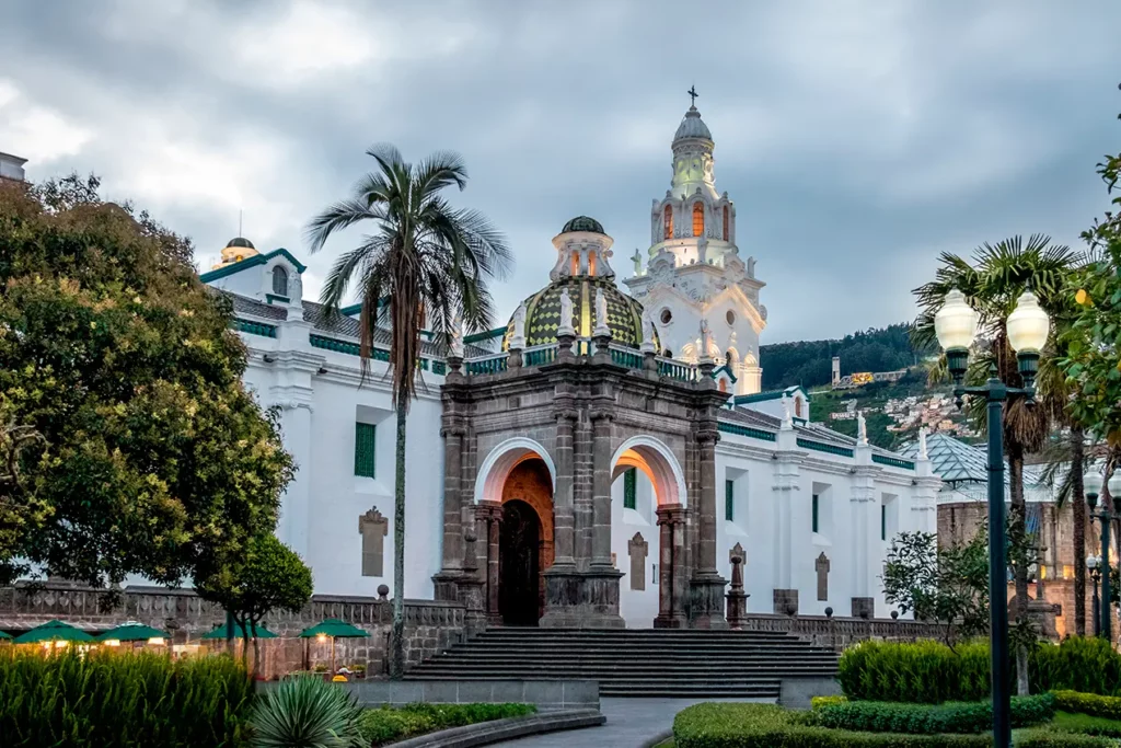 Metropolitan Cathedral at Plaza Grande in Quito at dusk