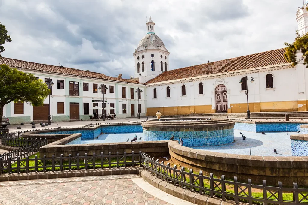 Plaza San Sebastian with colonial architecture in Cuenca