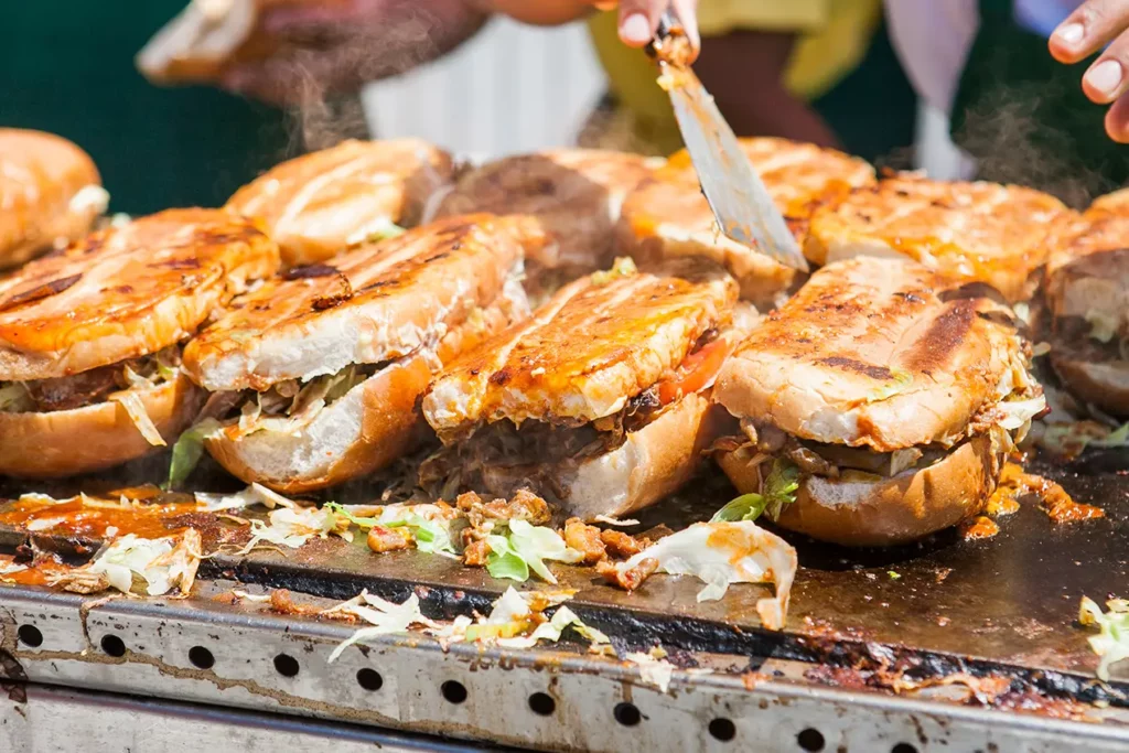 Grilled sandwiches served as street food near Independence Square