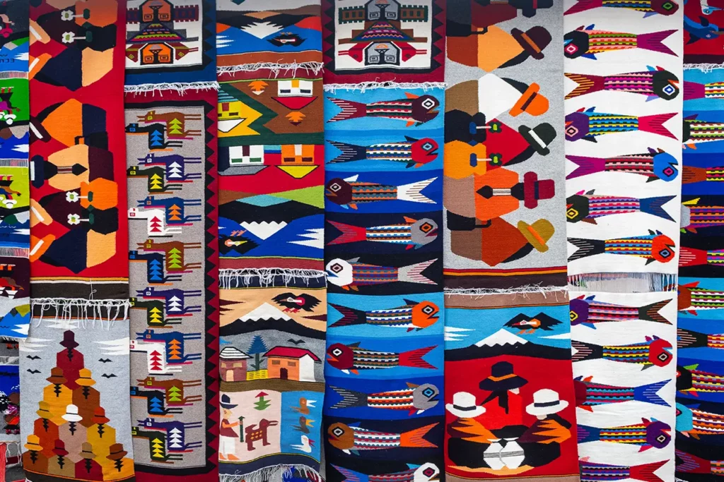 Colorful traditional Otavalo textile patterns, Imbabura, Ecuador