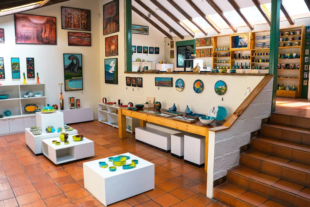 Ceramic artworks on display at Vega workshop, Cuenca