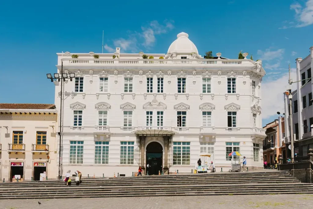 Exterior of Casa Gangotena boutique hotel on Plaza San Francisco in Quito